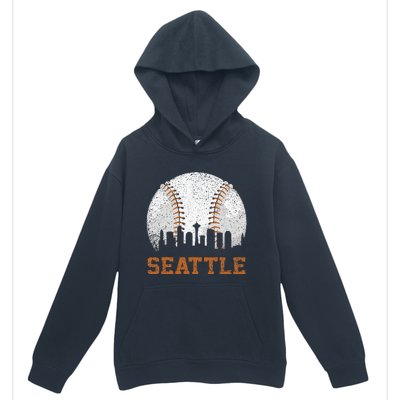 Vintage Seattle Cityscape Baseball Lover Player Urban Pullover Hoodie