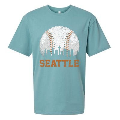 Vintage Seattle Cityscape Baseball Lover Player Sueded Cloud Jersey T-Shirt