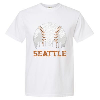 Vintage Seattle Cityscape Baseball Lover Player Garment-Dyed Heavyweight T-Shirt