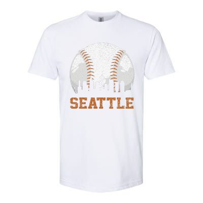 Vintage Seattle Cityscape Baseball Lover Player Softstyle CVC T-Shirt