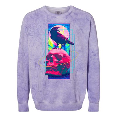 Vaporwave Skull & Crow Halloween Retro Aesthetic Art Colorblast Crewneck Sweatshirt