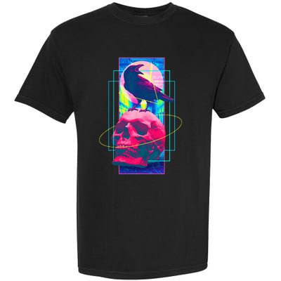 Vaporwave Skull & Crow Halloween Retro Aesthetic Art Garment-Dyed Heavyweight T-Shirt