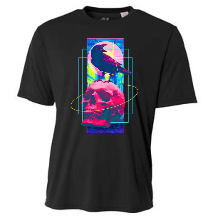 Vaporwave Skull & Crow Halloween Retro Aesthetic Art Cooling Performance Crew T-Shirt