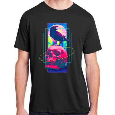 Vaporwave Skull & Crow Halloween Retro Aesthetic Art Adult ChromaSoft Performance T-Shirt