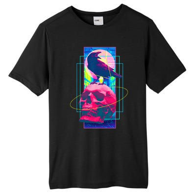 Vaporwave Skull & Crow Halloween Retro Aesthetic Art Tall Fusion ChromaSoft Performance T-Shirt