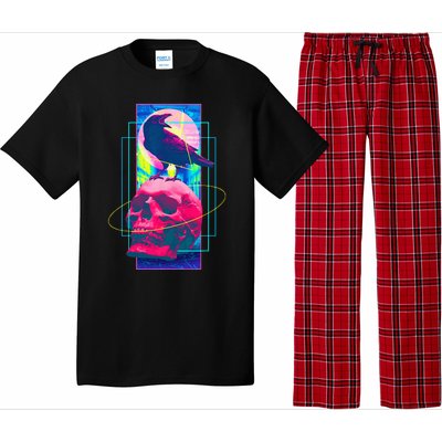 Vaporwave Skull & Crow Halloween Retro Aesthetic Art Pajama Set