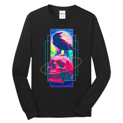 Vaporwave Skull & Crow Halloween Retro Aesthetic Art Tall Long Sleeve T-Shirt