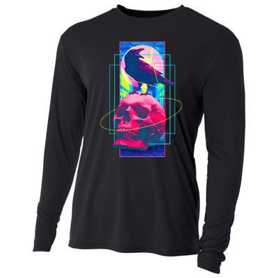 Vaporwave Skull & Crow Halloween Retro Aesthetic Art Cooling Performance Long Sleeve Crew