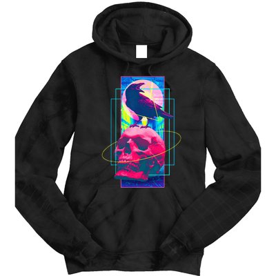 Vaporwave Skull & Crow Halloween Retro Aesthetic Art Tie Dye Hoodie