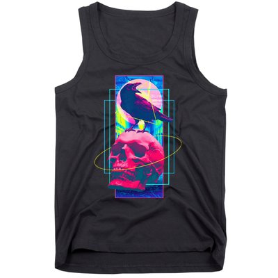 Vaporwave Skull & Crow Halloween Retro Aesthetic Art Tank Top