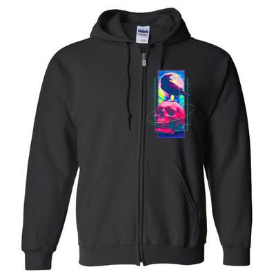 Vaporwave Skull & Crow Halloween Retro Aesthetic Art Full Zip Hoodie