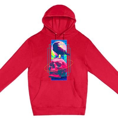 Vaporwave Skull & Crow Halloween Retro Aesthetic Art Premium Pullover Hoodie