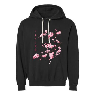 Vintage Sakura Cherry Blossom Japanese Graphical Art Garment-Dyed Fleece Hoodie