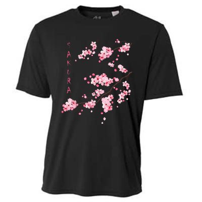 Vintage Sakura Cherry Blossom Japanese Graphical Art Cooling Performance Crew T-Shirt