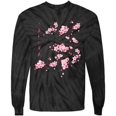 Vintage Sakura Cherry Blossom Japanese Graphical Art Tie-Dye Long Sleeve Shirt