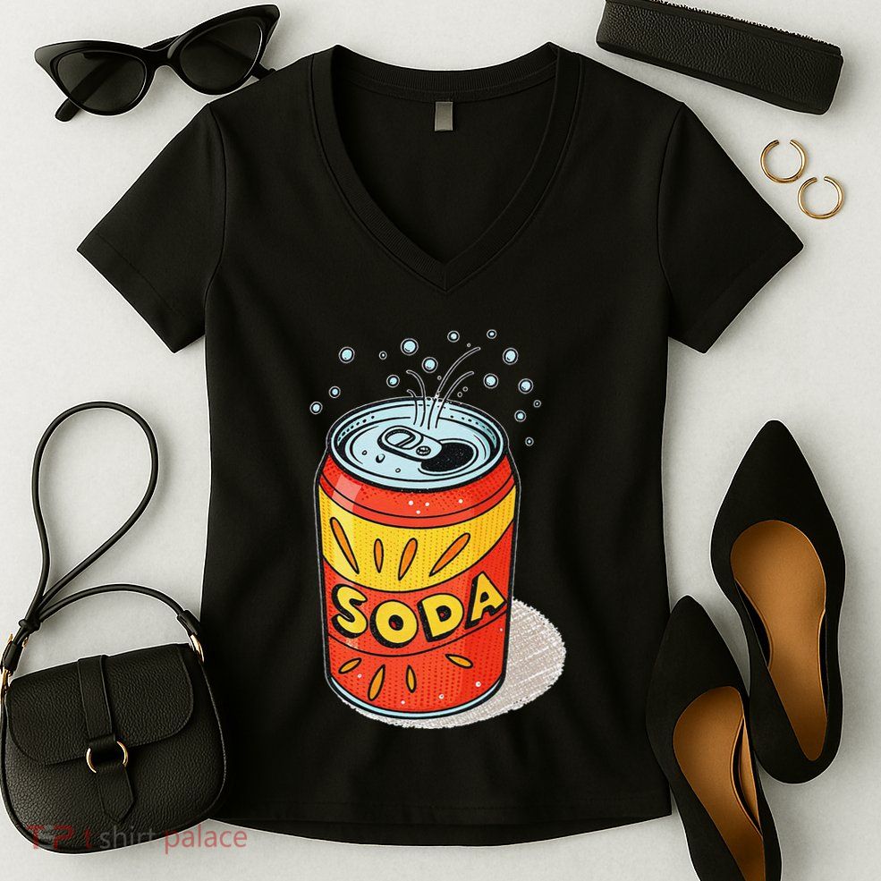 Vibrant Soda Can Pop Art Style Women's V-Neck T-Shirt