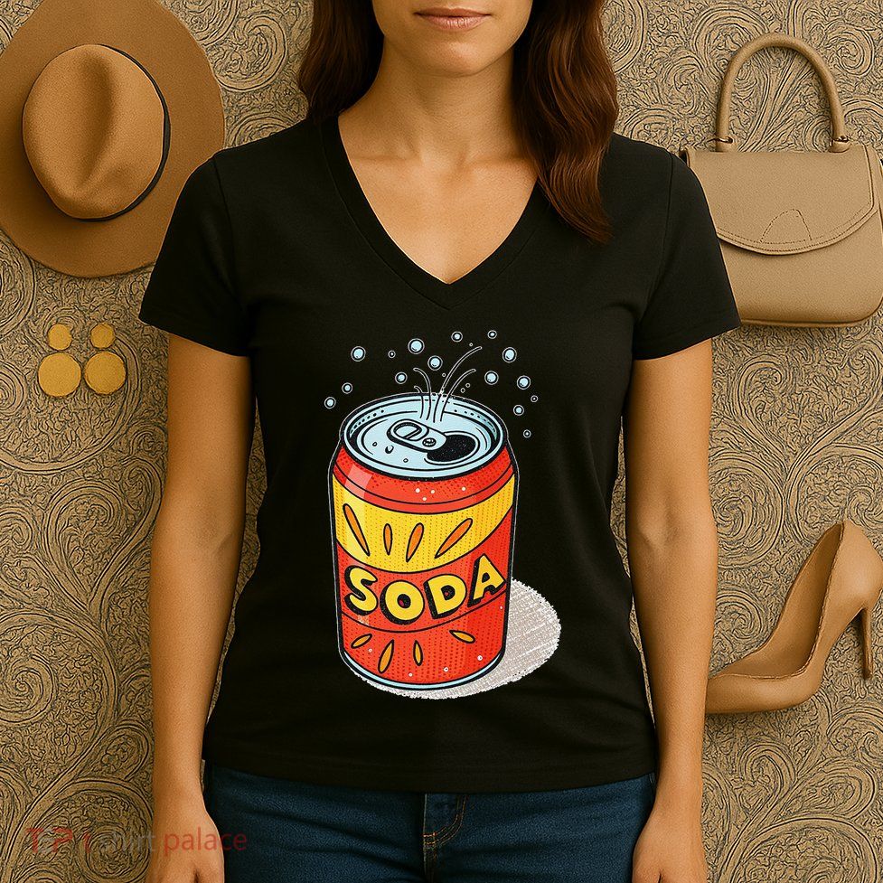Vibrant Soda Can Pop Art Style Women's V-Neck T-Shirt