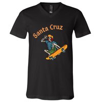 Vintage Santa Cruz California Epic Skeleton Skateboarder Gift V-Neck T-Shirt