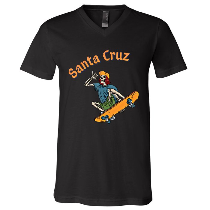 Vintage Santa Cruz California Epic Skeleton Skateboarder Gift V-Neck T-Shirt