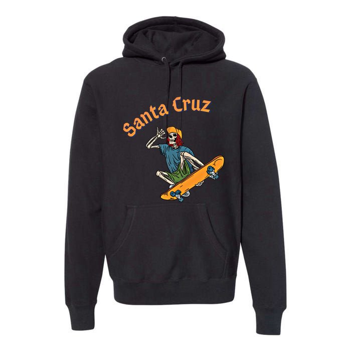 Vintage Santa Cruz California Epic Skeleton Skateboarder Gift Premium Hoodie