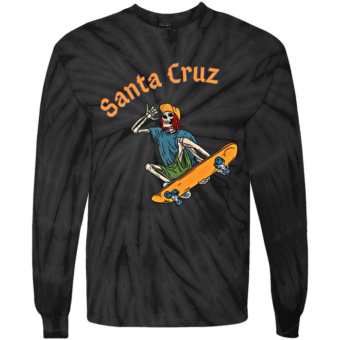 Vintage Santa Cruz California Epic Skeleton Skateboarder Gift Tie-Dye Long Sleeve Shirt