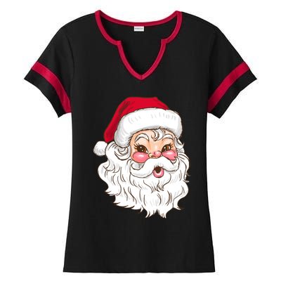 Vintage Santa Claus Head Cute Holiday Season Christmas Gift Funny Gift Ladies Halftime Notch Neck Tee