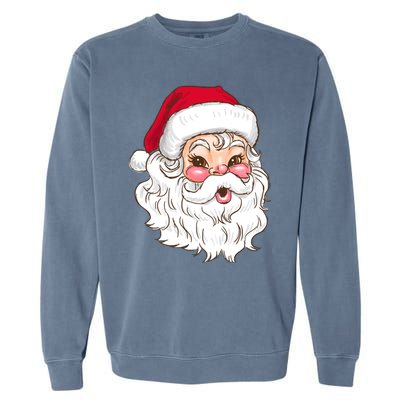 Vintage Santa Claus Head Cute Holiday Season Christmas Gift Funny Gift Garment-Dyed Sweatshirt