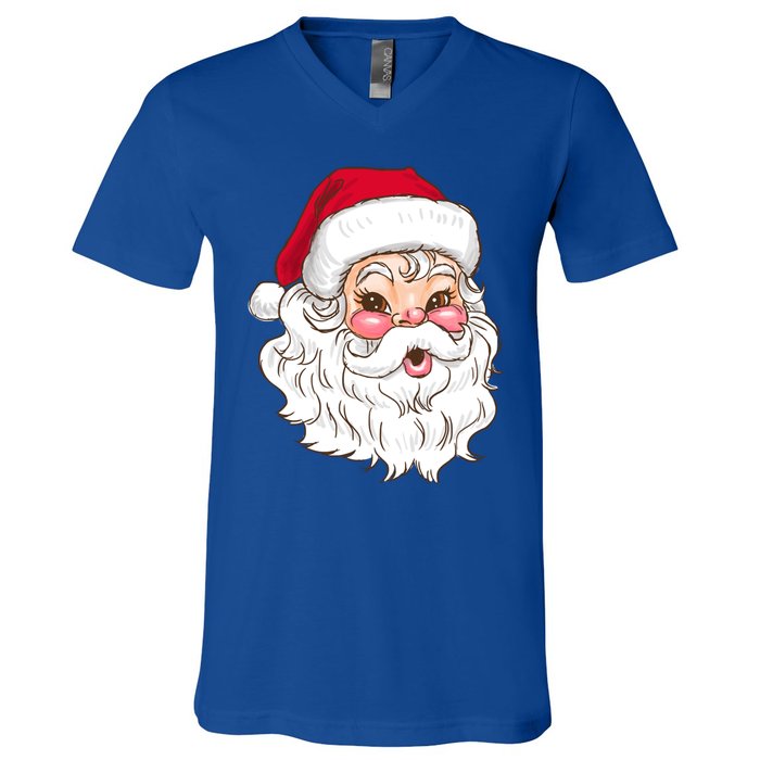 Vintage Santa Claus Head Cute Holiday Season Christmas Gift Funny Gift V-Neck T-Shirt