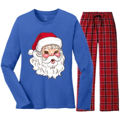 Vintage Santa Claus Head Cute Holiday Season Christmas Gift Funny Gift Women's Long Sleeve Flannel Pajama Set 