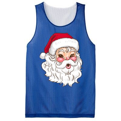 Vintage Santa Claus Head Cute Holiday Season Christmas Gift Funny Gift Mesh Reversible Basketball Jersey Tank