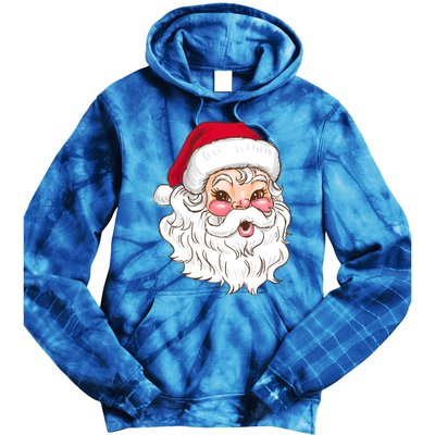 Vintage Santa Claus Head Cute Holiday Season Christmas Gift Funny Gift Tie Dye Hoodie