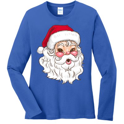 Vintage Santa Claus Head Cute Holiday Season Christmas Gift Funny Gift Ladies Long Sleeve Shirt