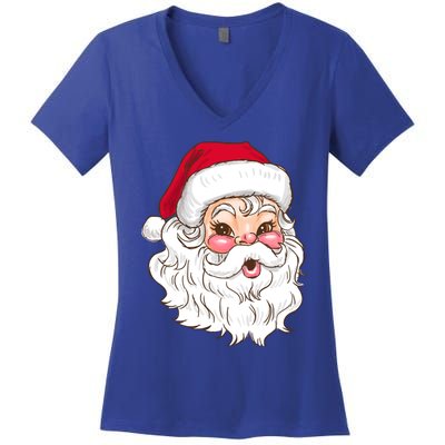 Vintage Santa Claus Head Cute Holiday Season Christmas Gift Funny Gift Women's V-Neck T-Shirt