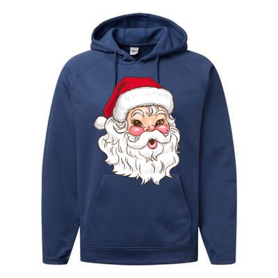 Vintage Santa Claus Head Cute Holiday Season Christmas Gift Funny Gift Performance Fleece Hoodie