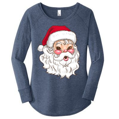 Vintage Santa Claus Head Cute Holiday Season Christmas Gift Funny Gift Women's Perfect Tri Tunic Long Sleeve Shirt