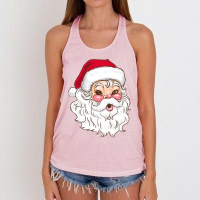 Vintage Santa Claus Head Cute Holiday Season Christmas Gift Funny Gift Women's Knotted Racerback Tank