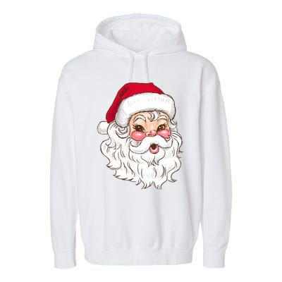 Vintage Santa Claus Head Cute Holiday Season Christmas Gift Funny Gift Garment-Dyed Fleece Hoodie