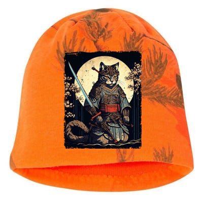 Vintage samurai cat Japanese ninja art aesthetic Kati - Camo Knit Beanie