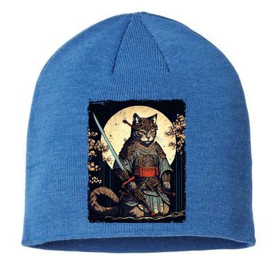 Vintage samurai cat Japanese ninja art aesthetic Sustainable Beanie