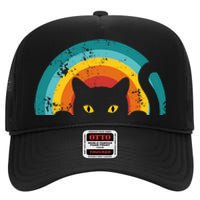 Vintage Style Cat Retro Distressed Cat High Crown Mesh Back Trucker Hat