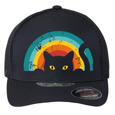 Vintage Style Cat Retro Distressed Cat Flexfit Unipanel Trucker Cap