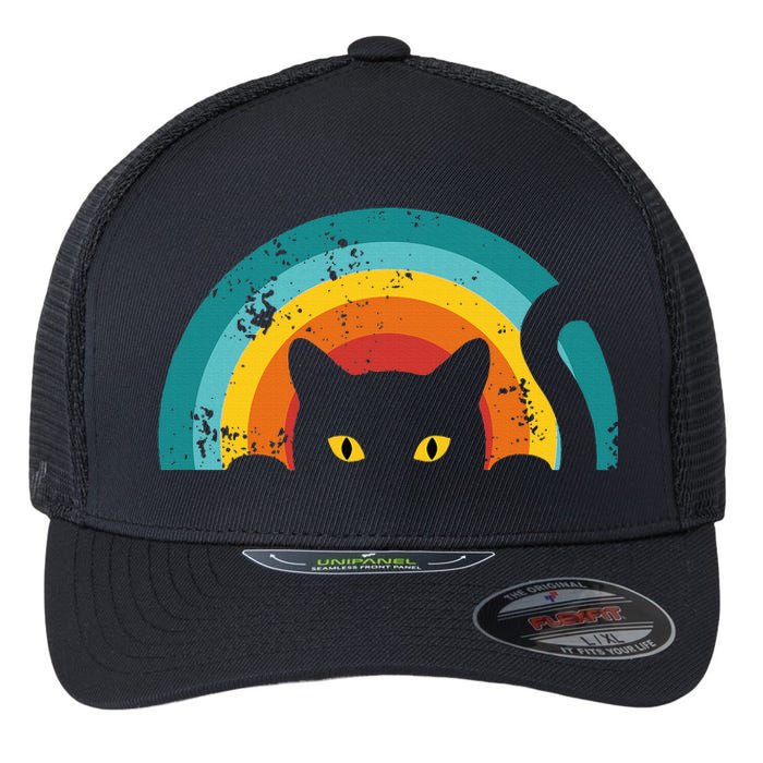 Vintage Style Cat Retro Distressed Cat Flexfit Unipanel Trucker Cap