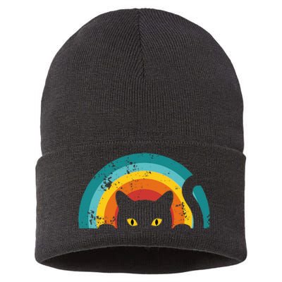 Vintage Style Cat Retro Distressed Cat Sustainable Knit Beanie