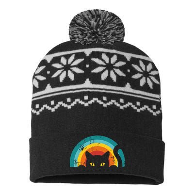 Vintage Style Cat Retro Distressed Cat USA-Made Snowflake Beanie