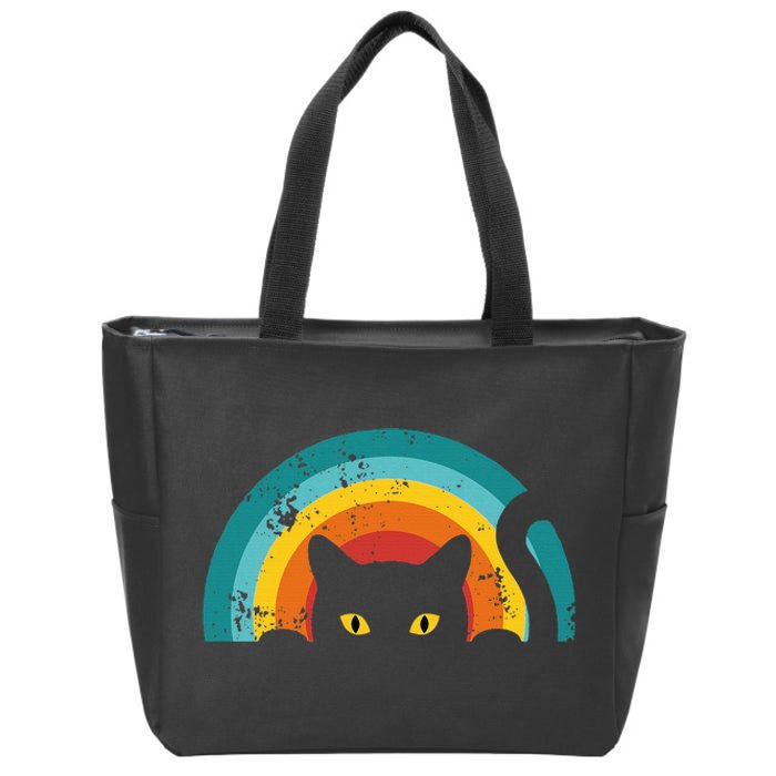 Vintage Style Cat Retro Distressed Cat Zip Tote Bag