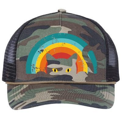 Vintage Style Cat Retro Distressed Cat Retro Rope Trucker Hat Cap