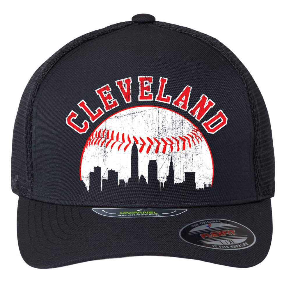 Vintage Skyline Cleveland Baseball Gift Flexfit Unipanel Trucker Cap