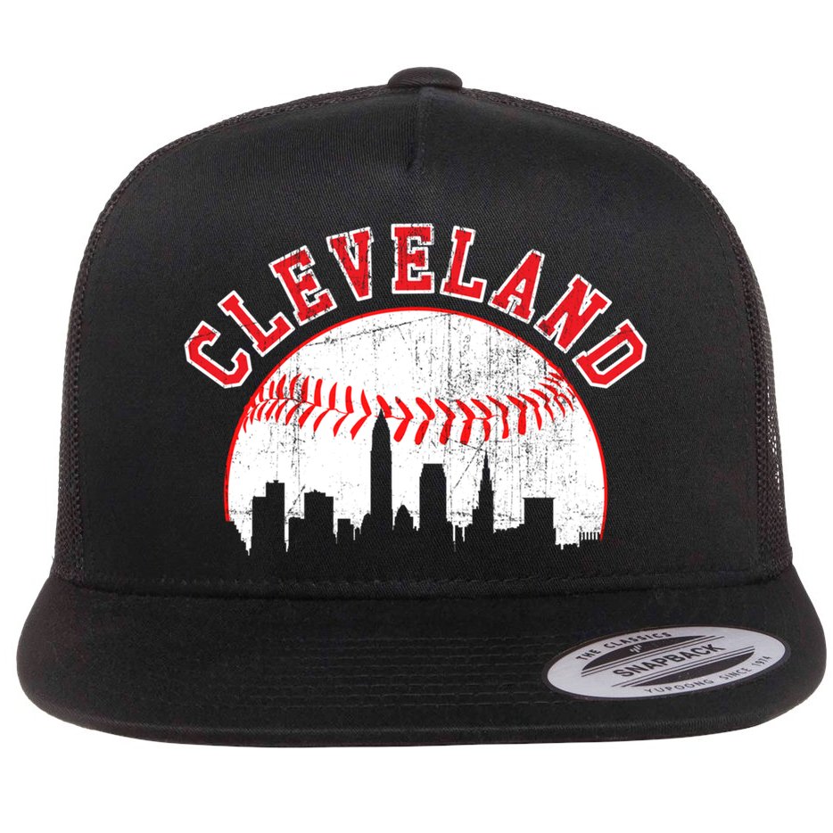Vintage Skyline Cleveland Baseball Gift Flat Bill Trucker Hat