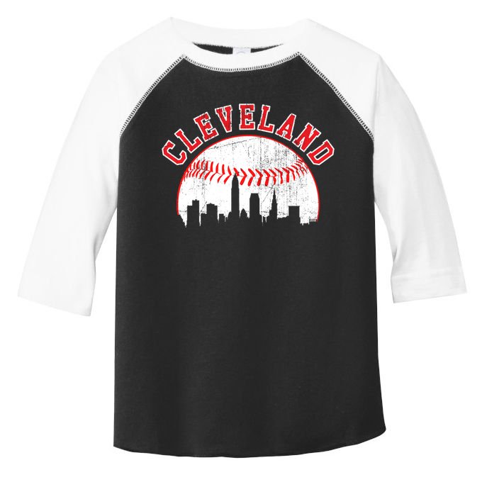 Vintage Skyline Cleveland Baseball Gift Toddler Fine Jersey T-Shirt