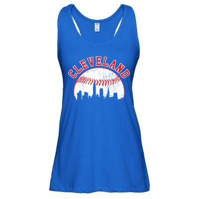 Vintage Skyline Cleveland Baseball Gift Ladies Essential Flowy Tank
